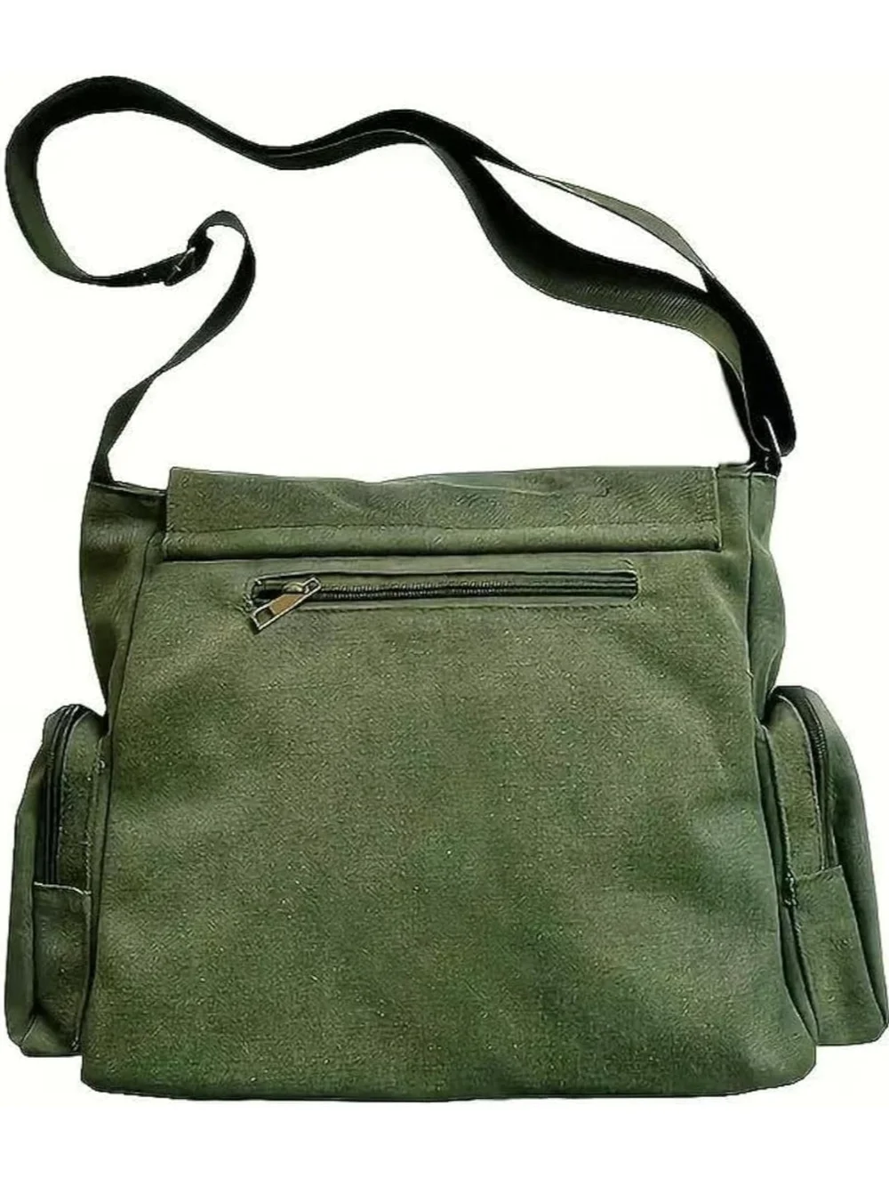 Olive Green Canvas Messenger Bag with Sun & Moon Design